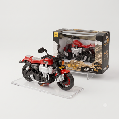 ToyBharat Royal Bike is a multicolour friction-powered travel toy with a stylish design, perfect for kids aged 1 to 6 years. Made from safe, non-toxic materials, it's durable, fun, and a great birthday gift.